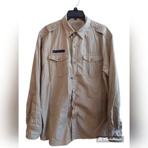 Nautica Jeans military style tan button shirt Medium 100% cotton Shoulder straps